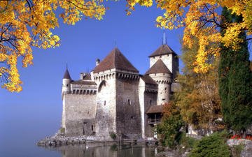 осень, швейцария, шильонский замок, монтрё