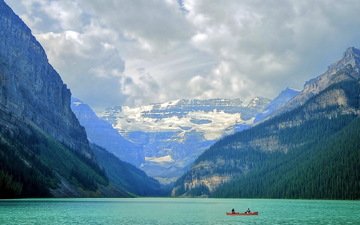 озеро, горы, природа, лодка
