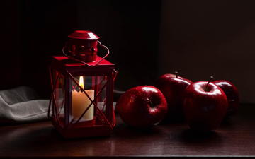 фрукты, яблоки, фонарь, свеча