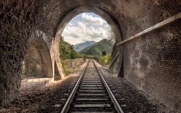 железная дорога, рельсы, природа, тоннель