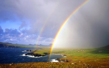 река, берег, радуга, залив, ирландия