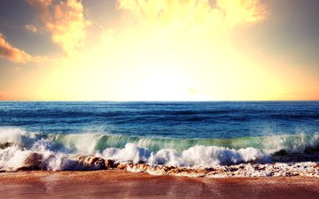 небо, природа, волны, море, пляж, побережье