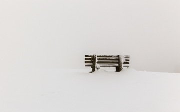 снег, минимализм, скамья