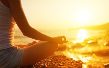 девушка, поза, пляж, медитация, йога