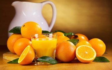 фрукты, апельсины, стакан, цитрусы, графин, апельсиновый сок, сок