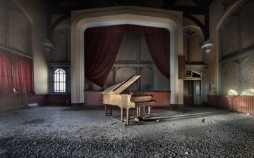 музыка, зал, пианино, рояль, заброшеный