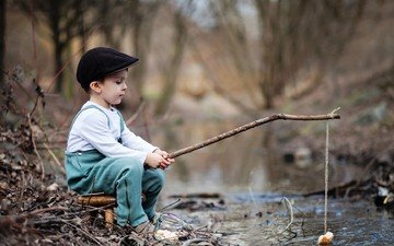 природа, игра, мальчик, рыбалка, удочка