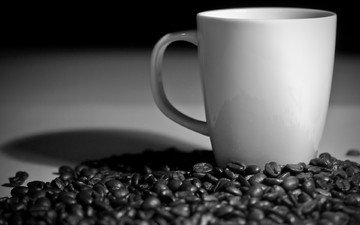 зерна, кофе, чёрно-белое, чашка, кофейные, logan brumm
