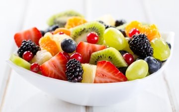 фрукты, ягоды, десерт, миска, фруктовый салат