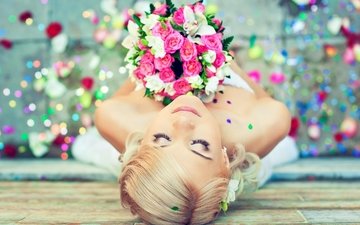 цветы, девушка, настроение, букет, невеста