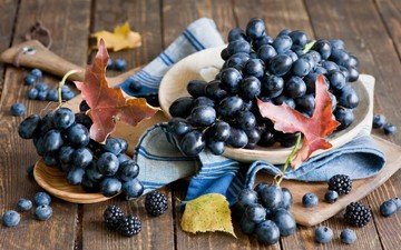 листья, виноград, осень, ягоды, урожай, черника, натюрморт, ежевика, anna verdina