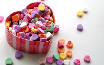 разноцветные, конфеты, сладости, сердце, любовь, подарок, сердечки, коробка, день святого валентина