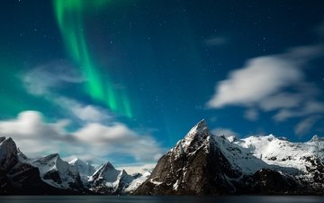 горы, звезды, северное сияние, норвегия