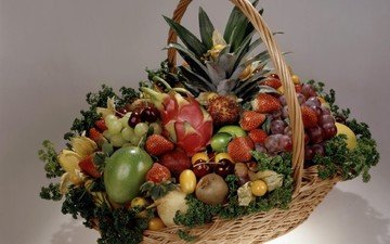 фон, фрукты, корзина, ягоды, натюрморт, ассорти