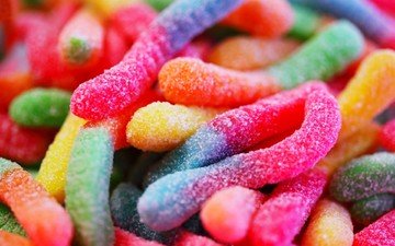 конфеты, разноцветный, сладкое, мармелад, яркие червячки, жевательный мармелад