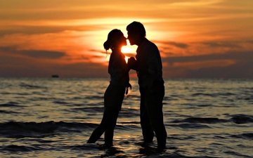 закат, море, любовь, пара, романтик, поцелуй, людей, couple, влюбленная, воздушны поцелуй