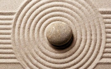 гармония, песок, камень, спираль, круг, дзен, симметрия, шаблон