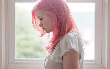 девушка, профиль, розовые волосы
