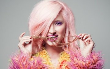 стиль, девушка, портрет, взгляд, модель, волосы, лицо, пирсинг, цепочка, розовые волосы