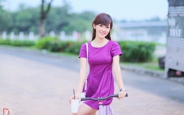 девушка, азиатка, велосипед