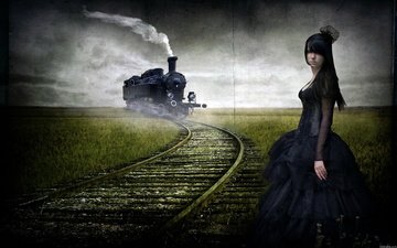 дорога, девушка, картина, фантастика, поезд