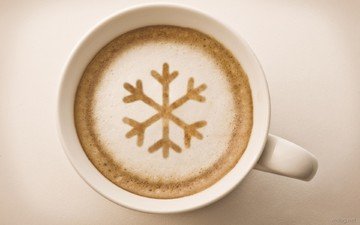 рисунок, напиток, кофе, чашка, снежинка, капучино, пенка