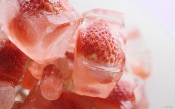 макро, ягода, клубника, лёд