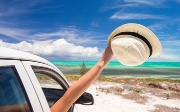 рука, море, машина, пляж, лето, шляпа, отпуск