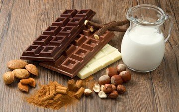 орехи, белый, шоколад, молоко, сладкое, фундук, плитки, молочный, миндаль, горький