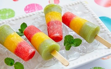 мороженое, разноцветное, сладкое, мороженное, фруктовый лед