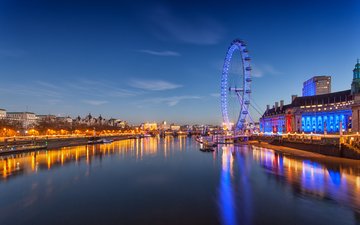 река, лондон, темза, колесо обозрения, англия, "лондонский глаз", колесо тысячелетия