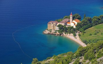 пейзаж, море, побережье, хорватия, остров брач, аббатство, brac bol abbey