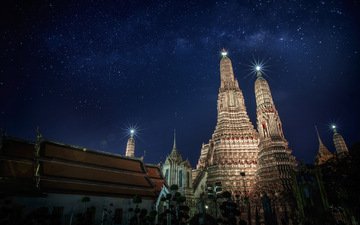 небо, храм, звезды, таиланд, бангкок, арун храм