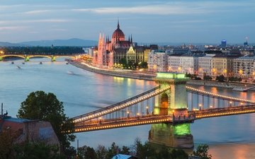 река, мост, город, венгрия, будапешт