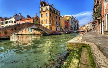лодки, венеция, канал, дома, италия, улицы, мосты
