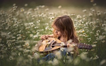 цветы, лето, музыка, дети, девочка