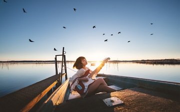 девушка, гитара, музыка