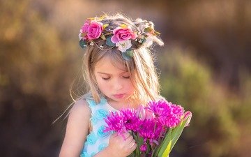 цветы, лето, дети, девочка