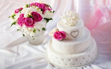 цветы, букет, свадьба, праздник, торт, свадебный торт, многоярусный