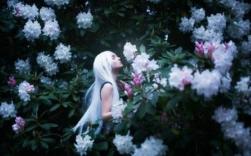 цветы, настроение, белые волосы, maria elige aliaeva, рододендроны