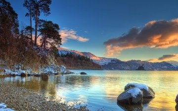 озеро, горы, снег, природа