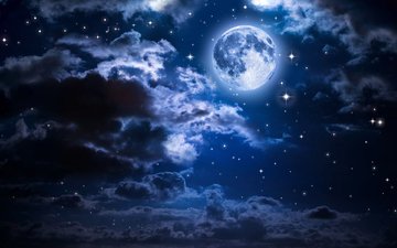 облака, ночь, луна, лунный свет, christophe.t