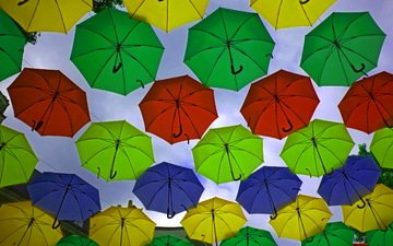 небо, разноцветные, зонты, зонтики