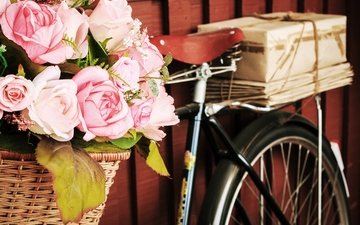 цветы, ретро, букет, велосипед,  цветы, роз, флористика