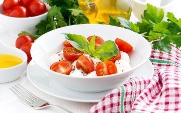 помидоры, салат, базилик, моцарелла