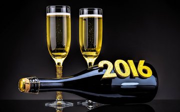 новый год, бутылка, бокалы, 2016