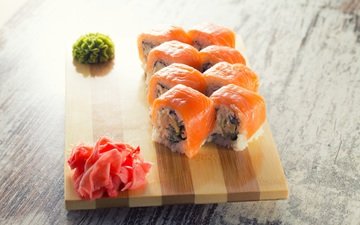 начинка, роллы, блюдо, японская кухня, имбирь, красная рыба