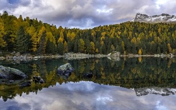 озеро, отражение, осень, швейцария, lago di saoseo, валь-ди-кампо, поскьяво