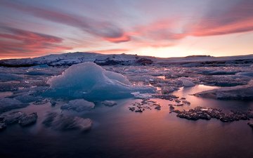 вода, природа, закат, пейзаж, лёд, остров, исландия