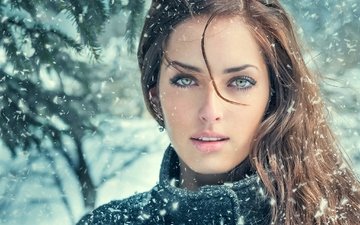 глаза, снег, зима, девушка, портрет, взгляд, волосы, губы, шатенка, gевочка, jimagination, модел, фотосъемка